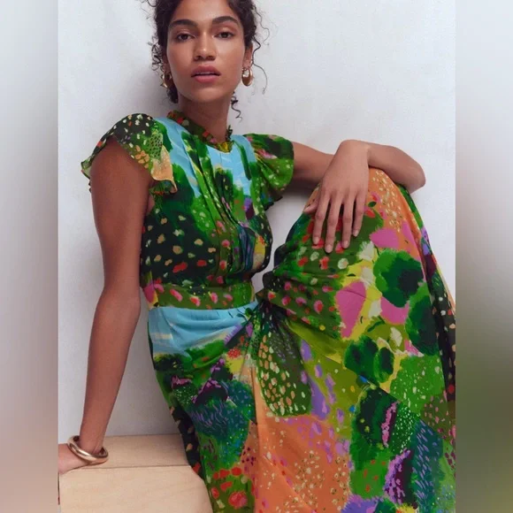 NWT BODEN Pleat Ruffle Maxi Dress in Multi Garden Path - Picture 6 of 13